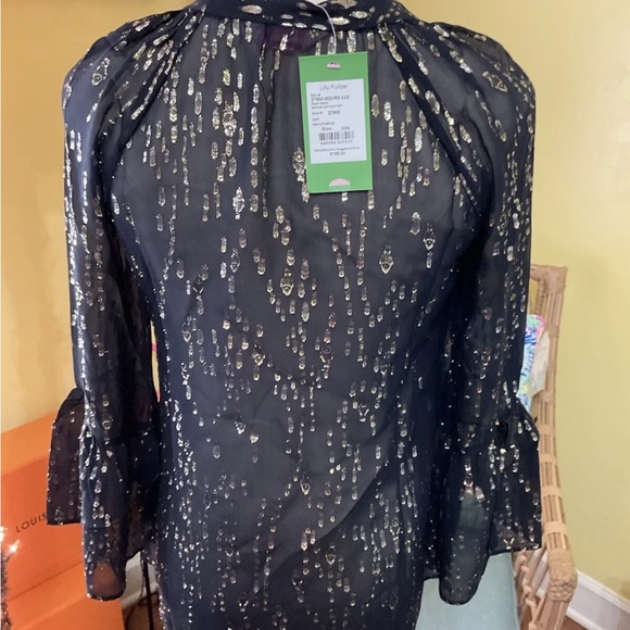 Lilly Pulitzer NWT Matilda Silk Clip Top Onyx Fish Clip Chiffon $168 Size XXS - Picture 11 of 13